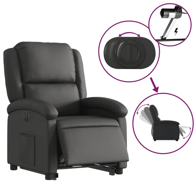 Fauteuil relax TV fonction de levage électrique très confortable en cuir véritable noir DEC028458