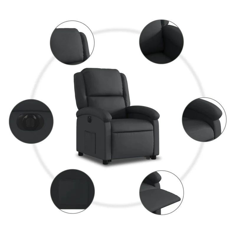 Fauteuil relax TV fonction de levage électrique très confortable en cuir véritable noir DEC028458