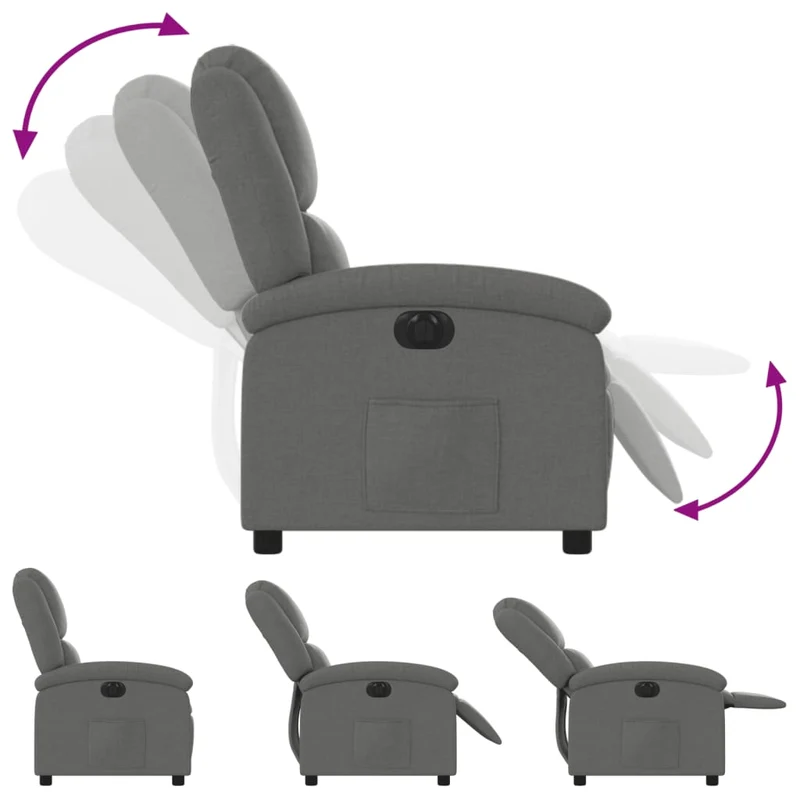 Fauteuil relax TV fonction d'inclinaison électrique très confortable en tissu gris foncé DEC028338