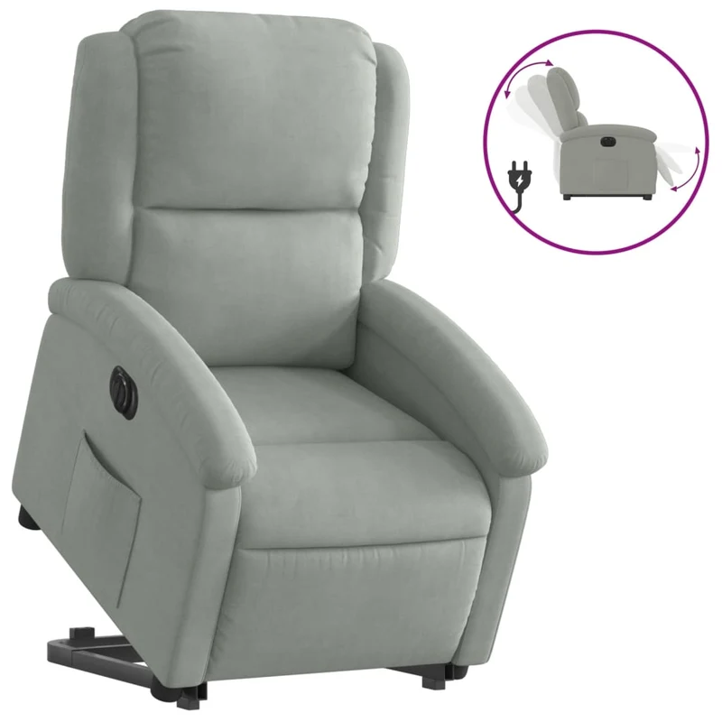 Fauteuil relax TV fonction de levage électrique très confortable en velours gris clair DEC028332