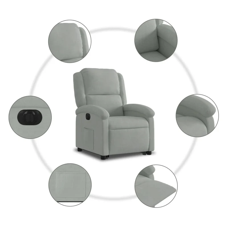 Fauteuil relax TV fonction de levage électrique très confortable en velours gris clair DEC028332