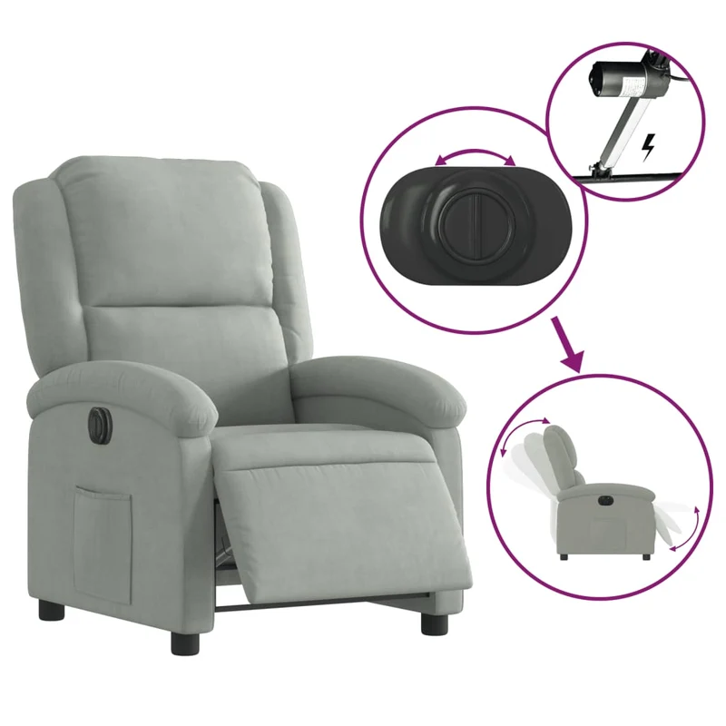 Fauteuil relax TV fonction de levage électrique très confortable en velours gris clair DEC028331