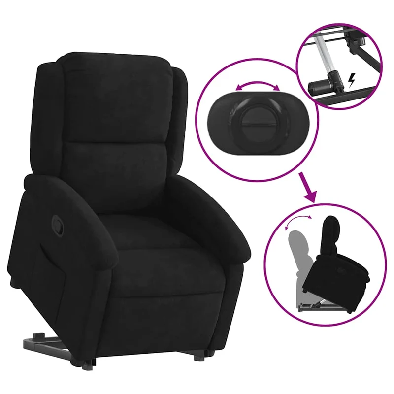 Fauteuil relax TV rembourrage confortable fonction de levage électrique en velours noir DEC028125