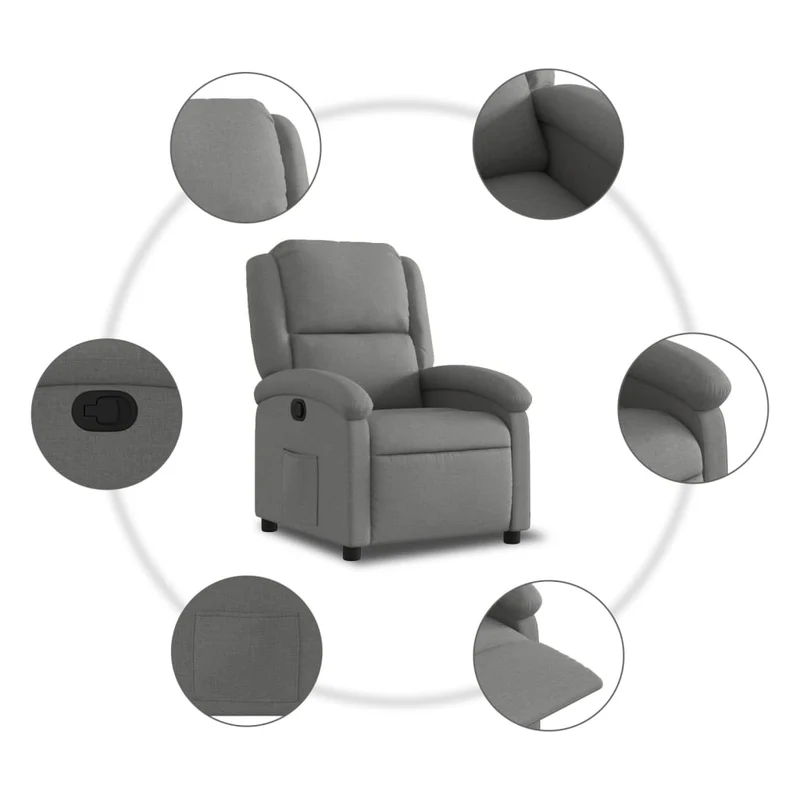 Fauteuil relax TV rembourrage confortable fonction d'inclinaison manuelle en tissu gris foncé DEC027929