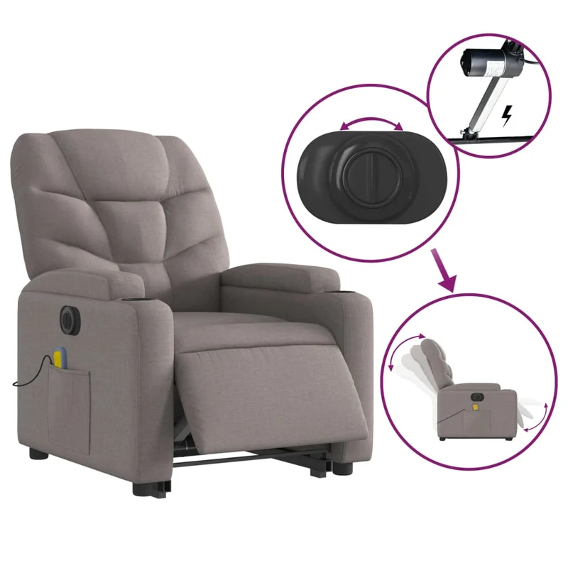 Fauteuil de relaxation fonction massage et inclinable en tissu taupe DEC027869