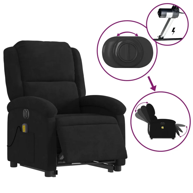 Fauteuil de relaxation fonction massage et inclinable 6 points de massage en velours noir DEC027828