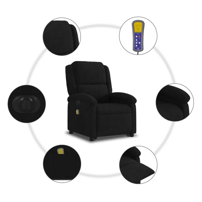 Fauteuil de relaxation fonction massage et inclinable 6 points de massage en velours noir DEC027828
