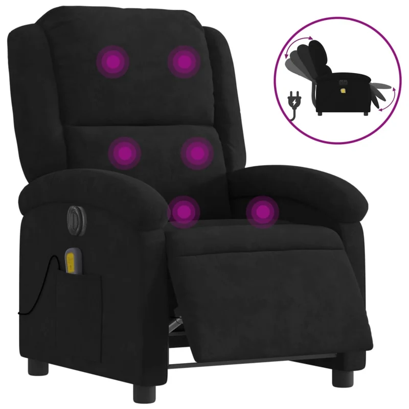 Fauteuil de relaxation fonction massage et inclinable 6 points de massage en velours noir DEC027827