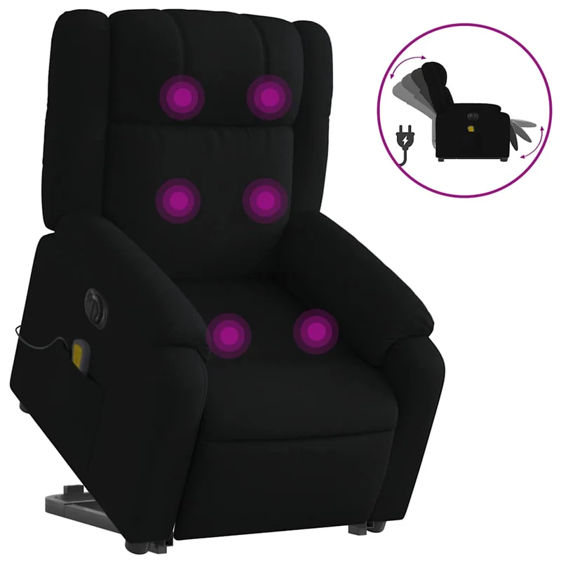 Fauteuil de relaxation fonction massage et inclinable 6 points de massage en tissu noir DEC027814