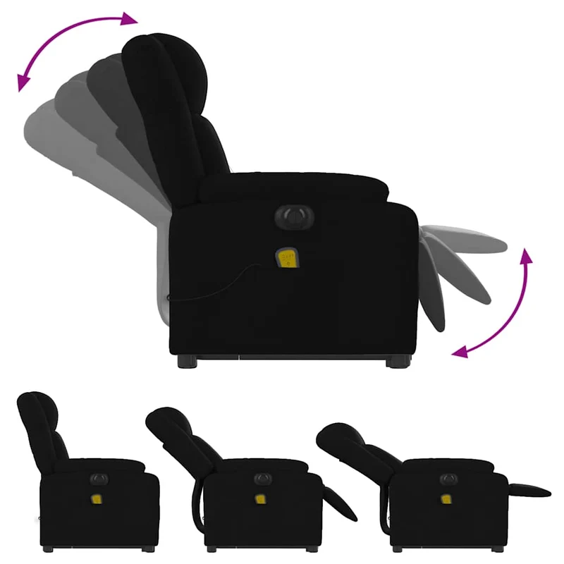 Fauteuil de relaxation fonction massage et inclinable 6 points de massage en tissu noir DEC027814