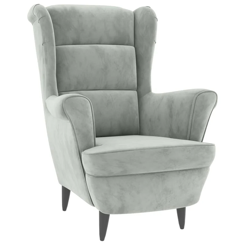 Fauteuil relax avec rebords latérals et repose-pieds en velours gris clair DEC028692
