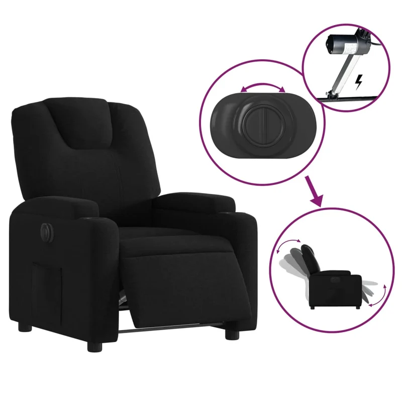 Fauteuil relax TV fonction d'inclinaison électrique très confortable en tissu noir DEC028502