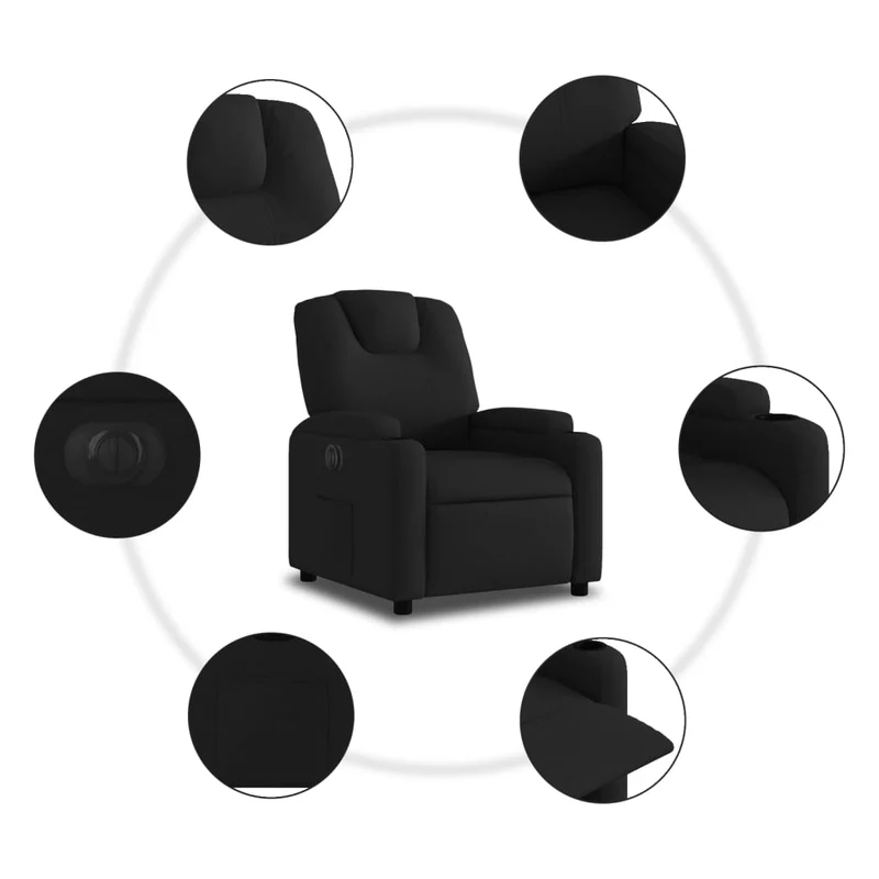 Fauteuil relax TV fonction d'inclinaison électrique très confortable en tissu noir DEC028502