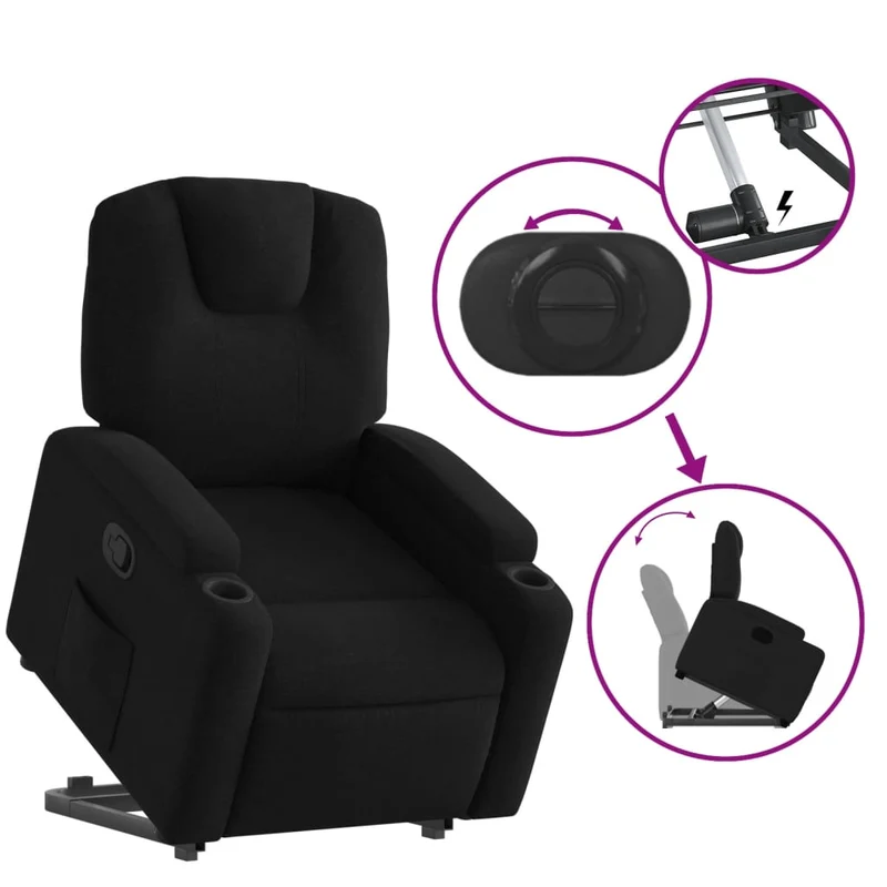 Fauteuil relax TV rembourrage confortable fonction de levage électrique en tissu noir DEC028121