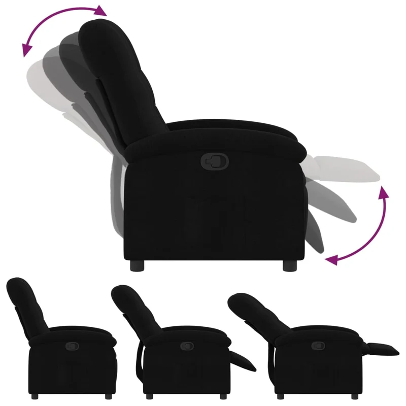 Fauteuil relax TV rembourrage confortable fonction d'inclinaison manuelle en tissu noir DEC028118