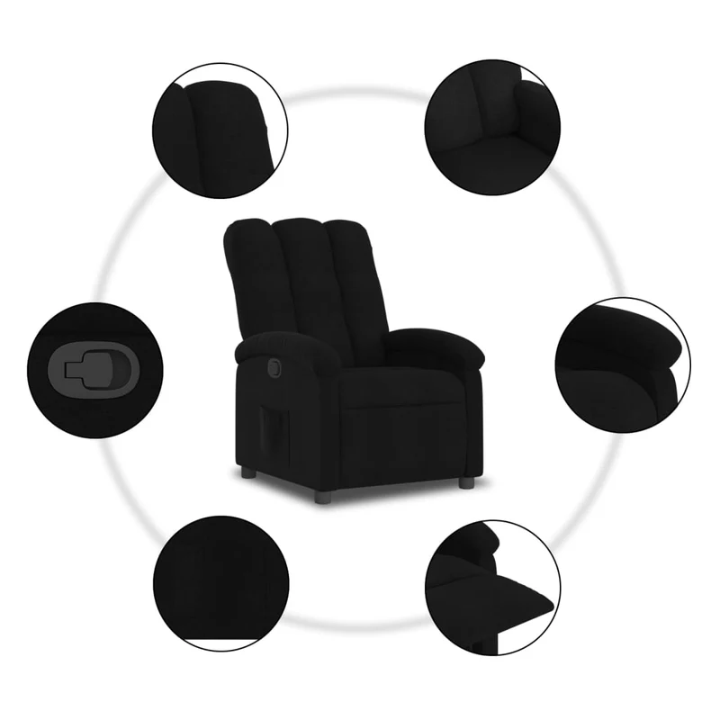 Fauteuil relax TV rembourrage confortable fonction d'inclinaison manuelle en tissu noir DEC028118