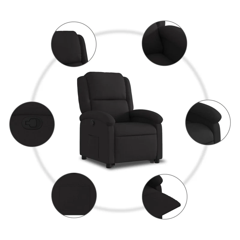 Fauteuil relax TV rembourrage confortable fonction de levage électrique en tissu noir DEC028111