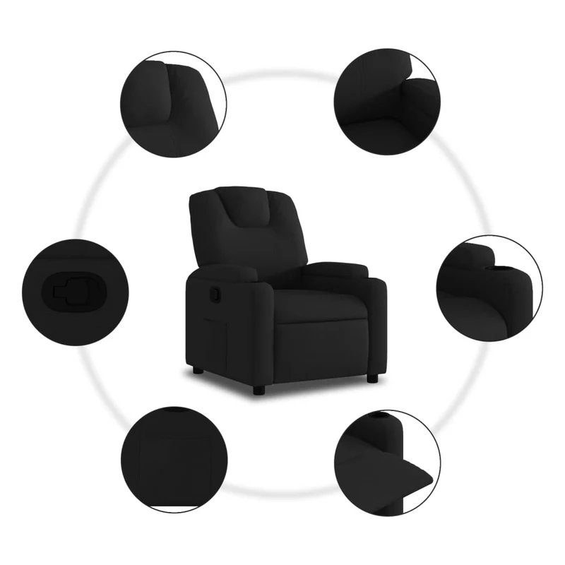 Fauteuil relax TV rembourrage confortable fonction d'inclinaison manuelle en tissu noir DEC028100