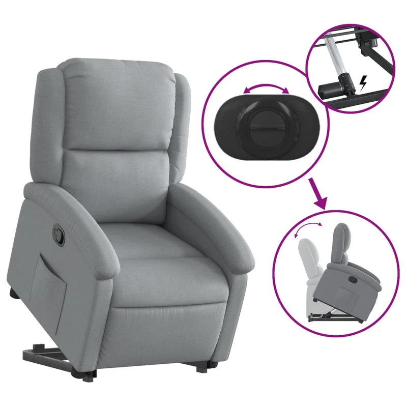 Fauteuil relax TV rembourrage confortable fonction de levage électrique en tissu gris clair DEC027907