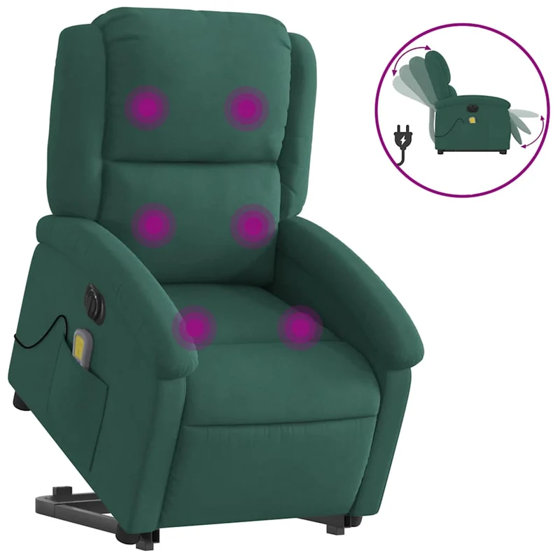 Fauteuil de relaxation fonction massage et inclinable en velours vert foncé DEC027881