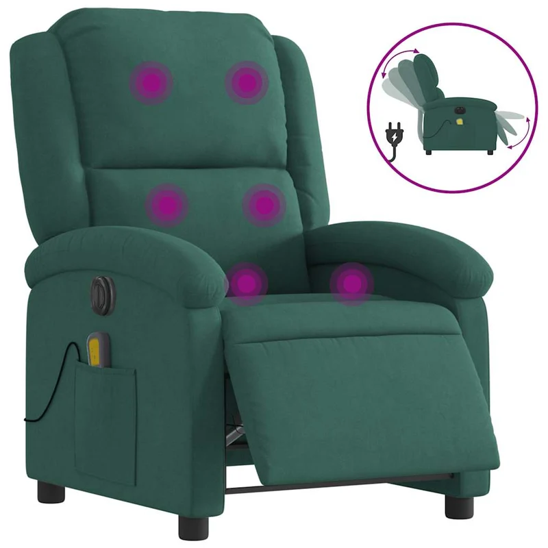 Fauteuil de relaxation fonction massage et inclinable en velours vert foncé DEC027880