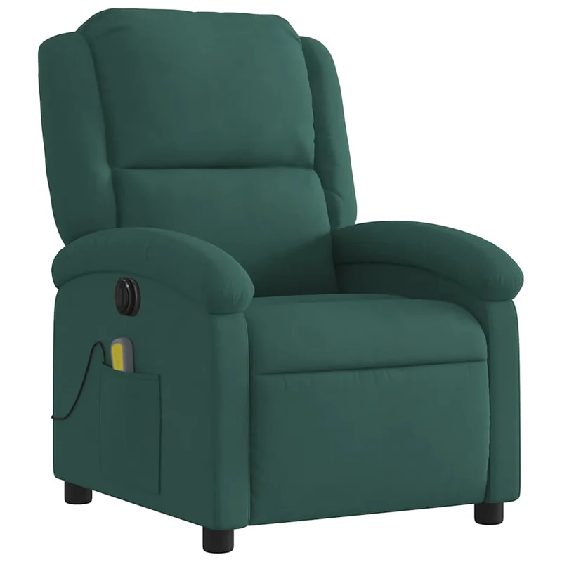 Fauteuil de relaxation fonction massage et inclinable en velours vert foncé DEC027880