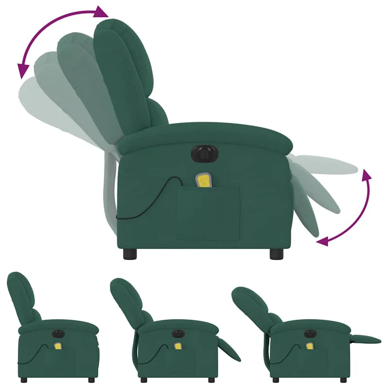 Fauteuil de relaxation fonction massage et inclinable en velours vert foncé DEC027880