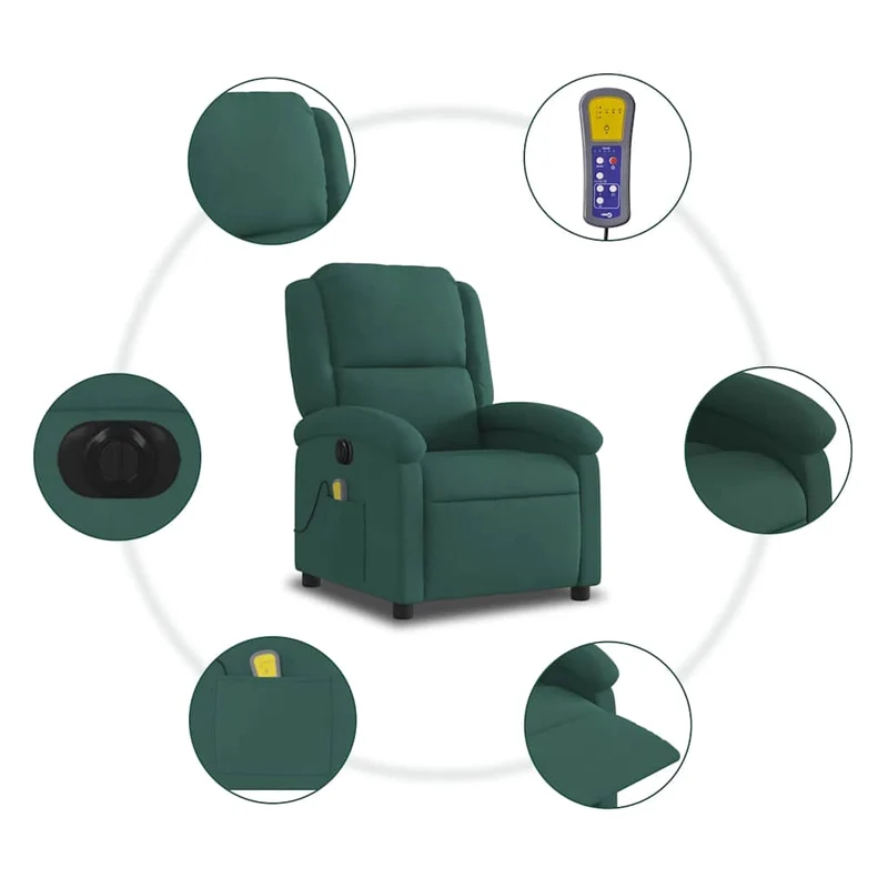 Fauteuil de relaxation fonction massage et inclinable en velours vert foncé DEC027880