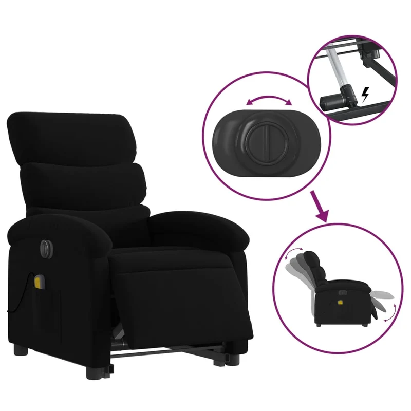 Fauteuil de relaxation fonction massage et inclinable en tissu noir DEC027816