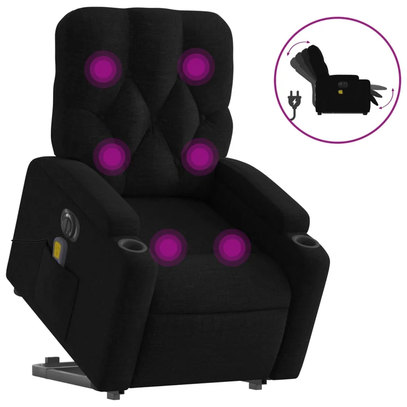 Fauteuil de relaxation fonction massage et inclinable en tissu noir DEC027815