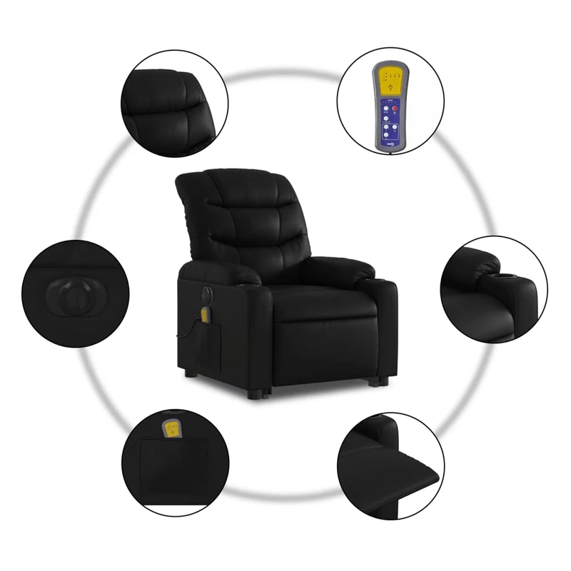 Fauteuil de relaxation fonction massage et inclinable fonction de levage électrique en PVC noir DEC027803