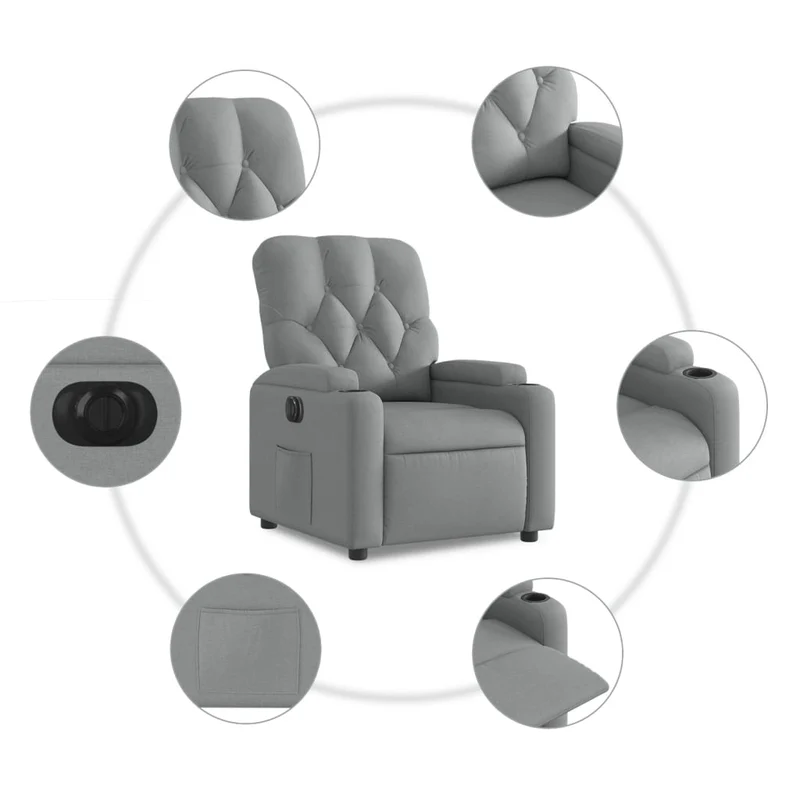 Fauteuil relax TV fonction d'inclinaison électrique très confortable en tissu gris clair DEC028307