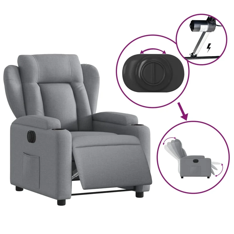 Fauteuil relax TV fonction d'inclinaison électrique très confortable en tissu gris clair DEC028304