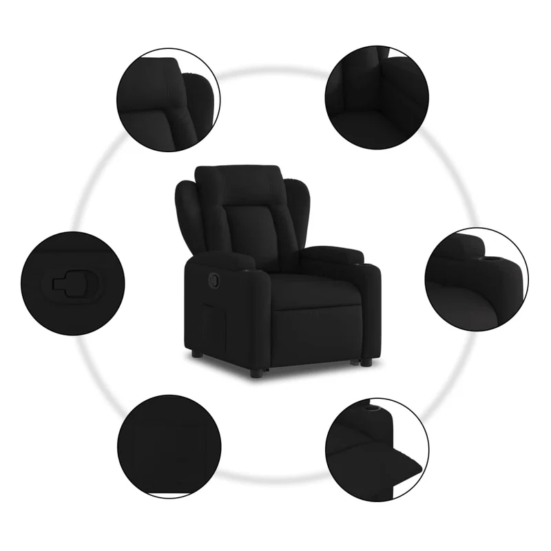 Fauteuil relax TV rembourrage confortable fonction de levage électrique en tissu noir DEC028095