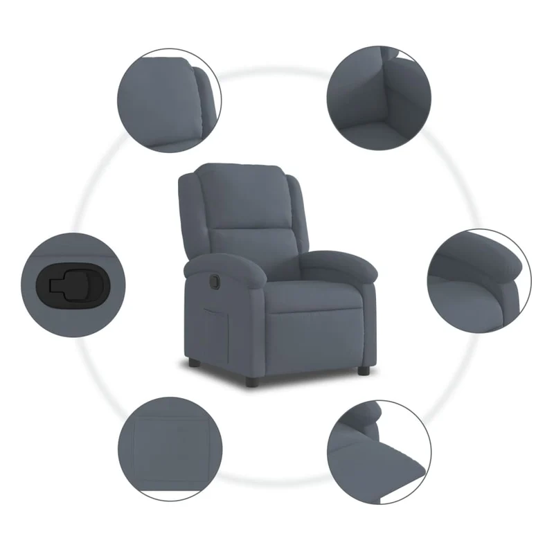 Fauteuil relax TV rembourrage confortable fonction d'inclinaison manuelle en velours gris foncé DEC027963