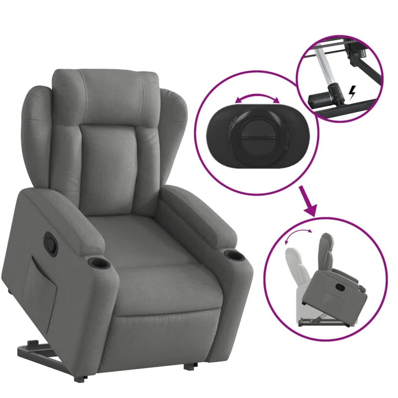 Fauteuil relax TV rembourrage confortable fonction de levage électrique en tissu gris foncé DEC027955