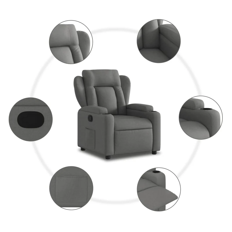 Fauteuil relax TV rembourrage confortable fonction d'inclinaison manuelle en tissu gris foncé DEC027954