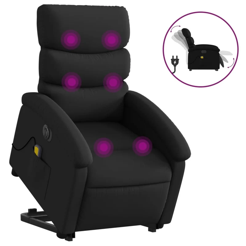 Fauteuil de relaxation fonction massage et inclinable fonction de levage électrique en PVC noir DEC027804