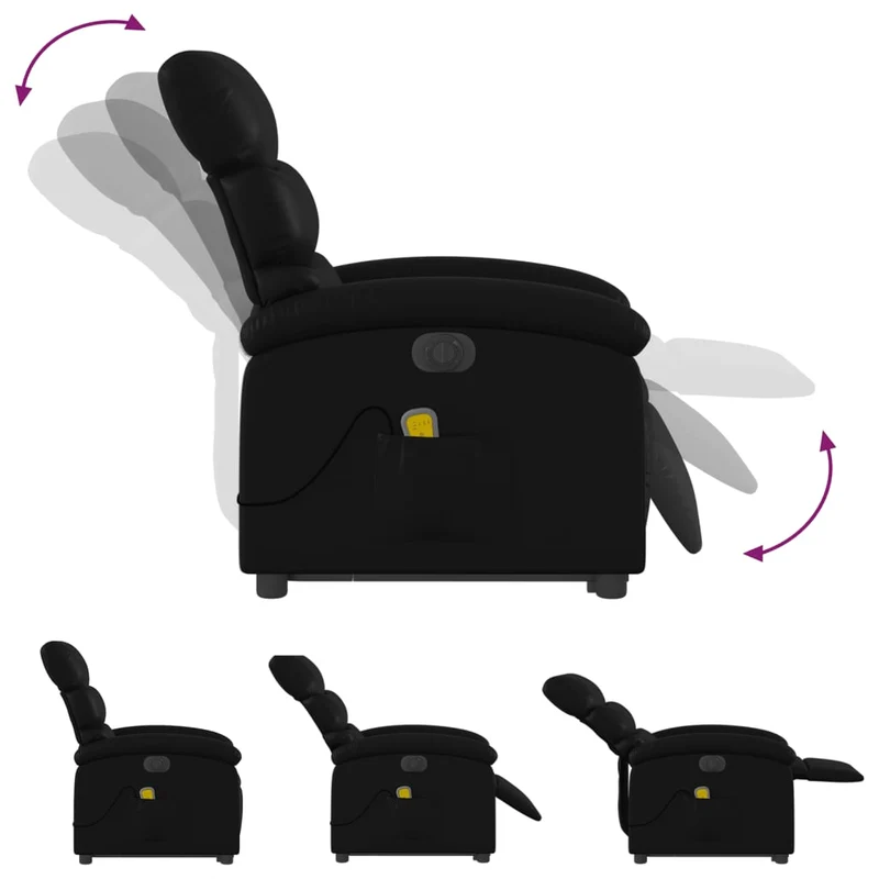 Fauteuil de relaxation fonction massage et inclinable fonction de levage électrique en PVC noir DEC027804