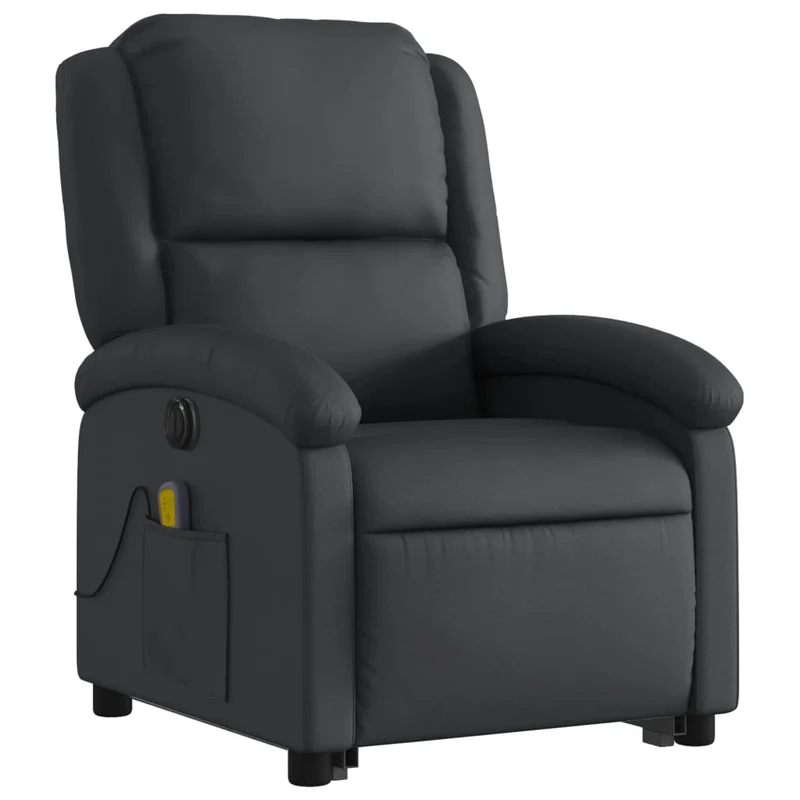 Fauteuil de relaxation fonction massage et inclinable fonction de levage électrique en cuir véritable noir DEC027796