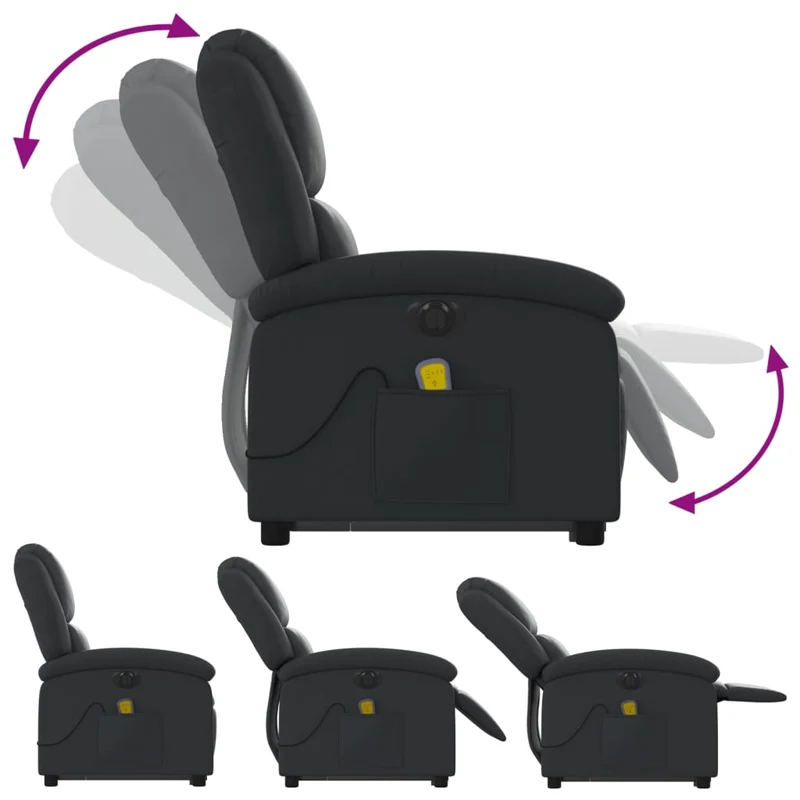 Fauteuil de relaxation fonction massage et inclinable fonction de levage électrique en cuir véritable noir DEC027796