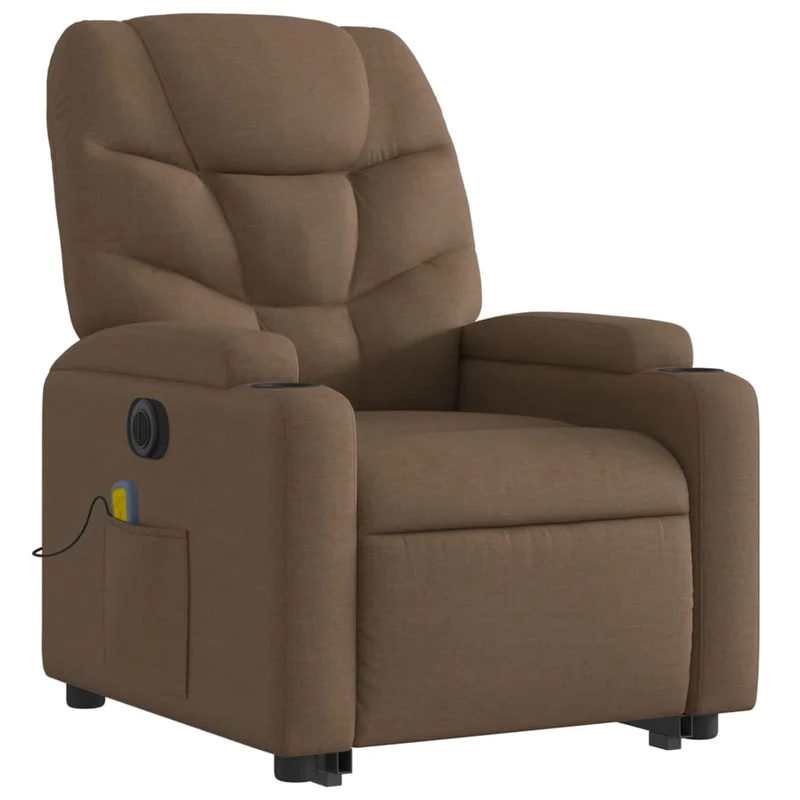 Fauteuil de relaxation fonction massage et inclinable fonction de levage électrique en tissu marron DEC027791