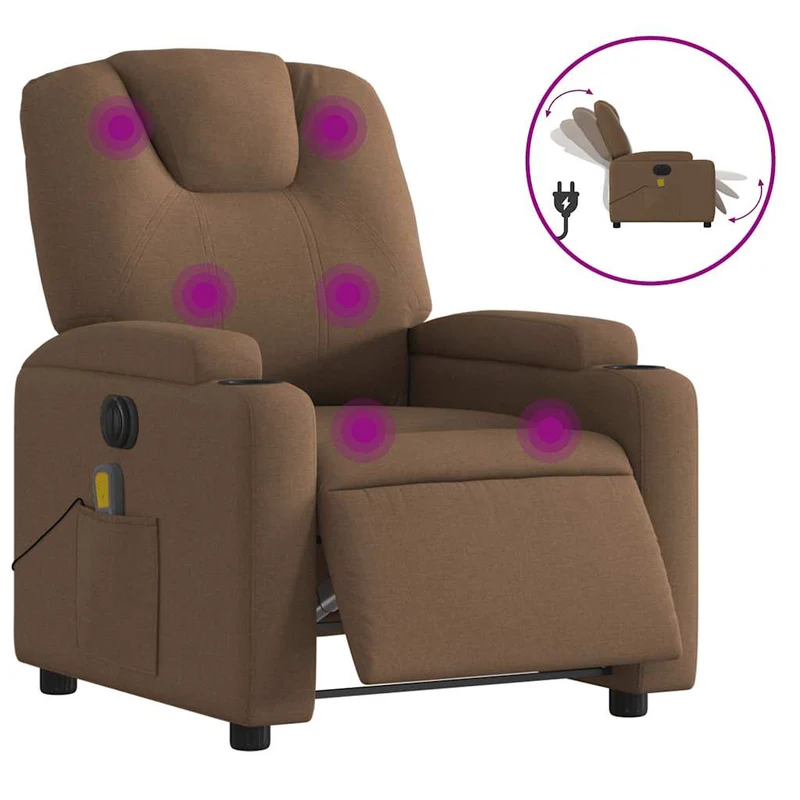 Fauteuil de relaxation fonction massage et inclinable 6 points de massage en tissu marron DEC027787