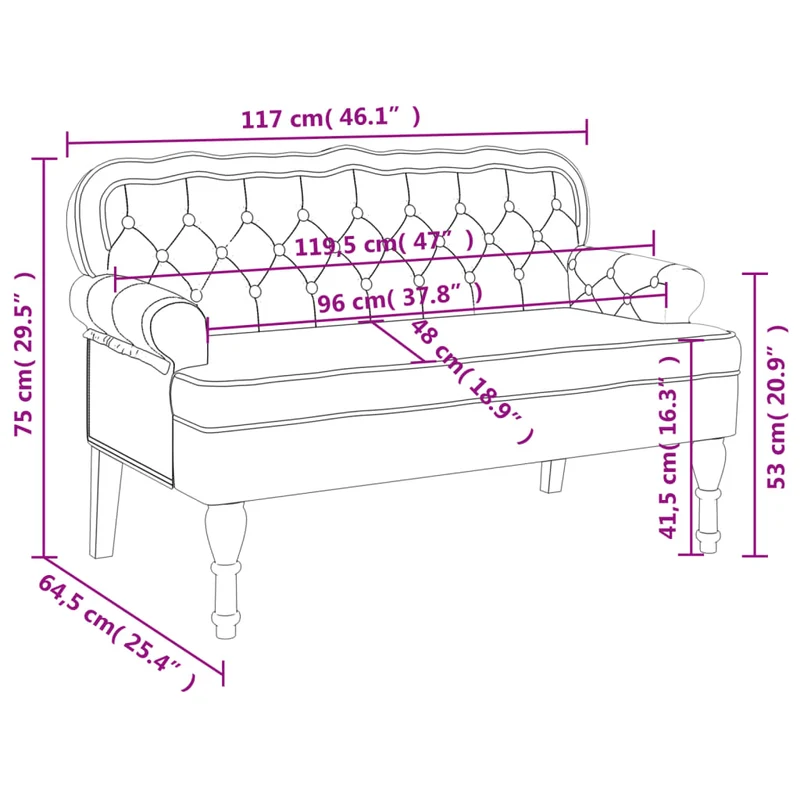 Banquette banc avec dossier capitonné et accoudoirs 119,5 x 64,5 x 75 cm PVC aspect daim marron DEC024652