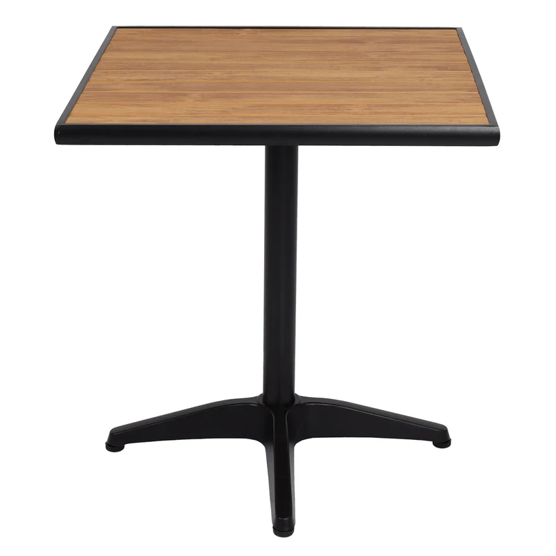 Table de jardin bistro balcon revêtement aluminium noir aspect bois teck marron 04_0008536