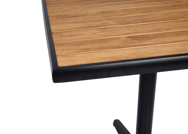Table de jardin bistro balcon revêtement aluminium noir aspect bois teck marron 04_0008536