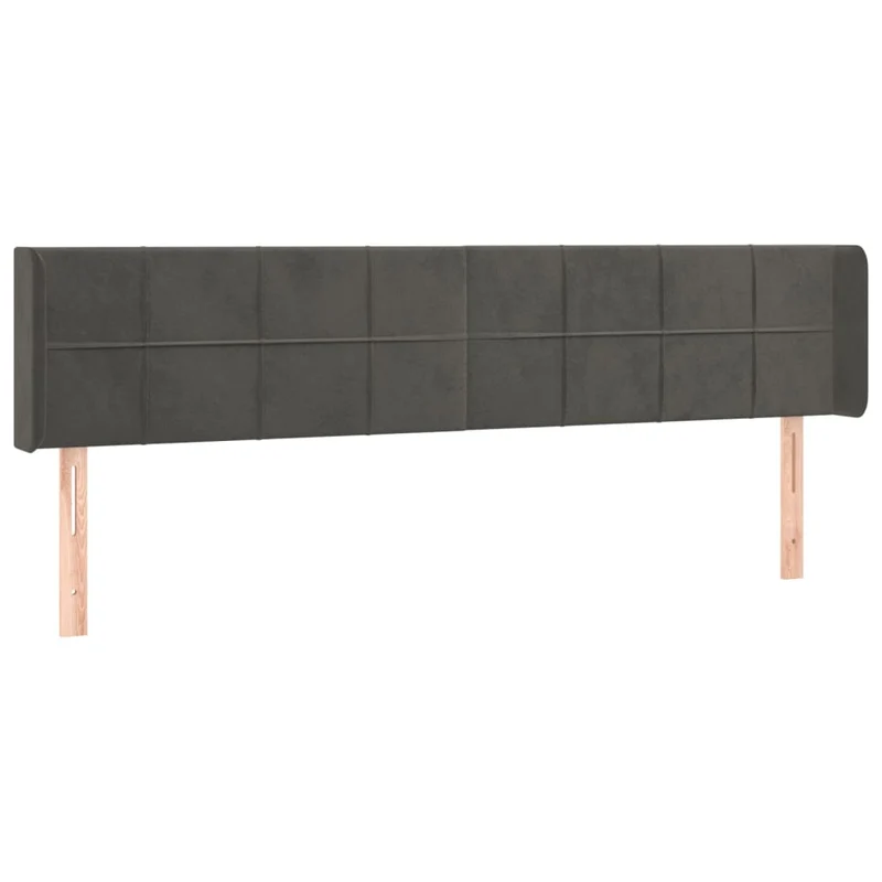 Tête de lit accessoire couchage chambre à coucher meuble avec rebord latéral 163 x 16 x 78/88 cm tissu velours gris foncé TDL0204978