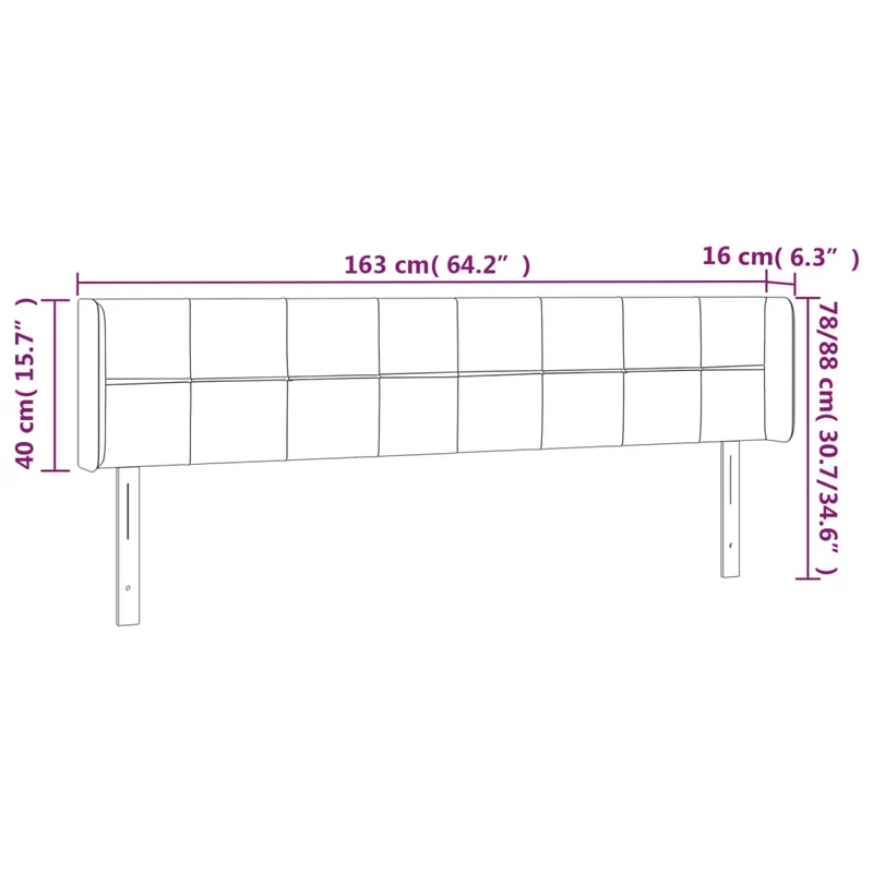 Tête de lit accessoire couchage chambre à coucher meuble avec rebord latéral 163 x 16 x 78/88 cm tissu velours gris foncé TDL0204978
