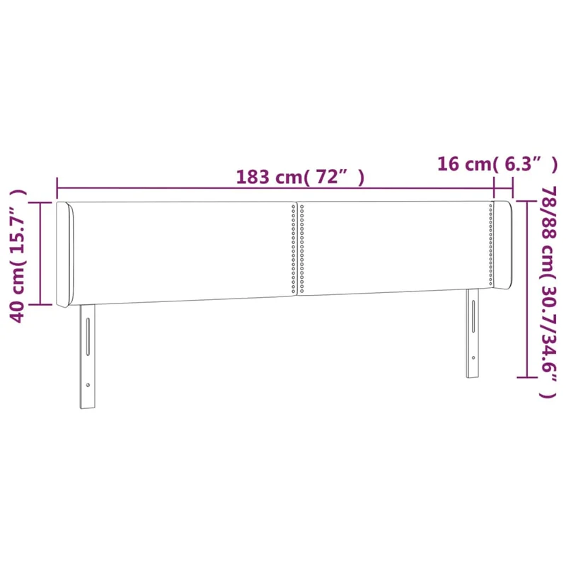Tête de lit accessoire couchage chambre à coucher meuble à LED 183 x 16 x 78/88 cm tissu gris foncé TDL0201093