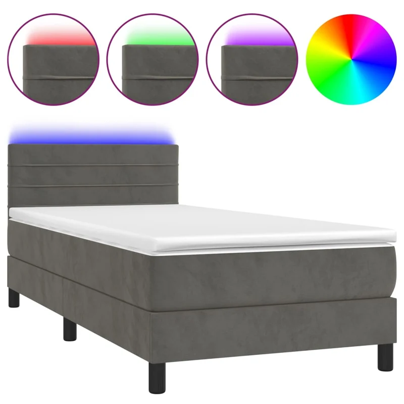 Cadre de lit LED avec sommier tête de lit matelas 90x200cm tissu velours gris foncé TDL0208246